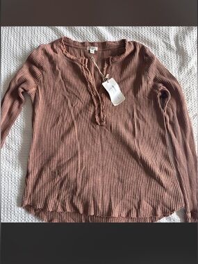 dylan Waffle Knit Henley Top in brown sugar